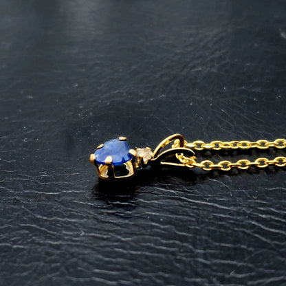 Gold Blue Sapphire Pendant Necklace, 10K Yellow Gold Genuine Blue Sapphire 5x5mm with White Sapphire Pendant, September Birthstone