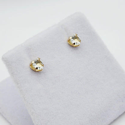10K Yellow Gold Aquamarine 4x4mm Heart Stud Earrings: March Birthstone