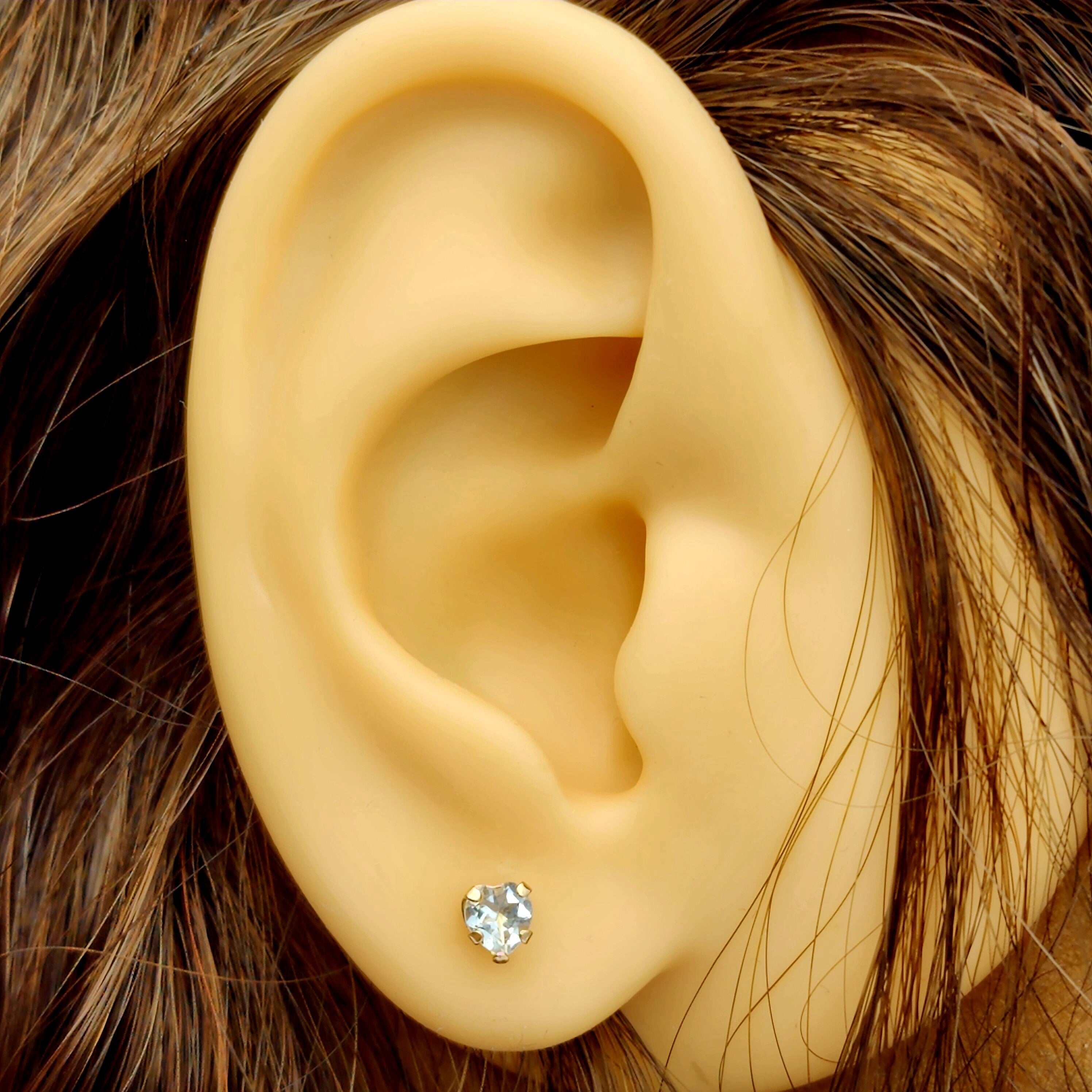 10K Yellow Gold Aquamarine 4x4mm Heart Stud Earrings: March Birthstone