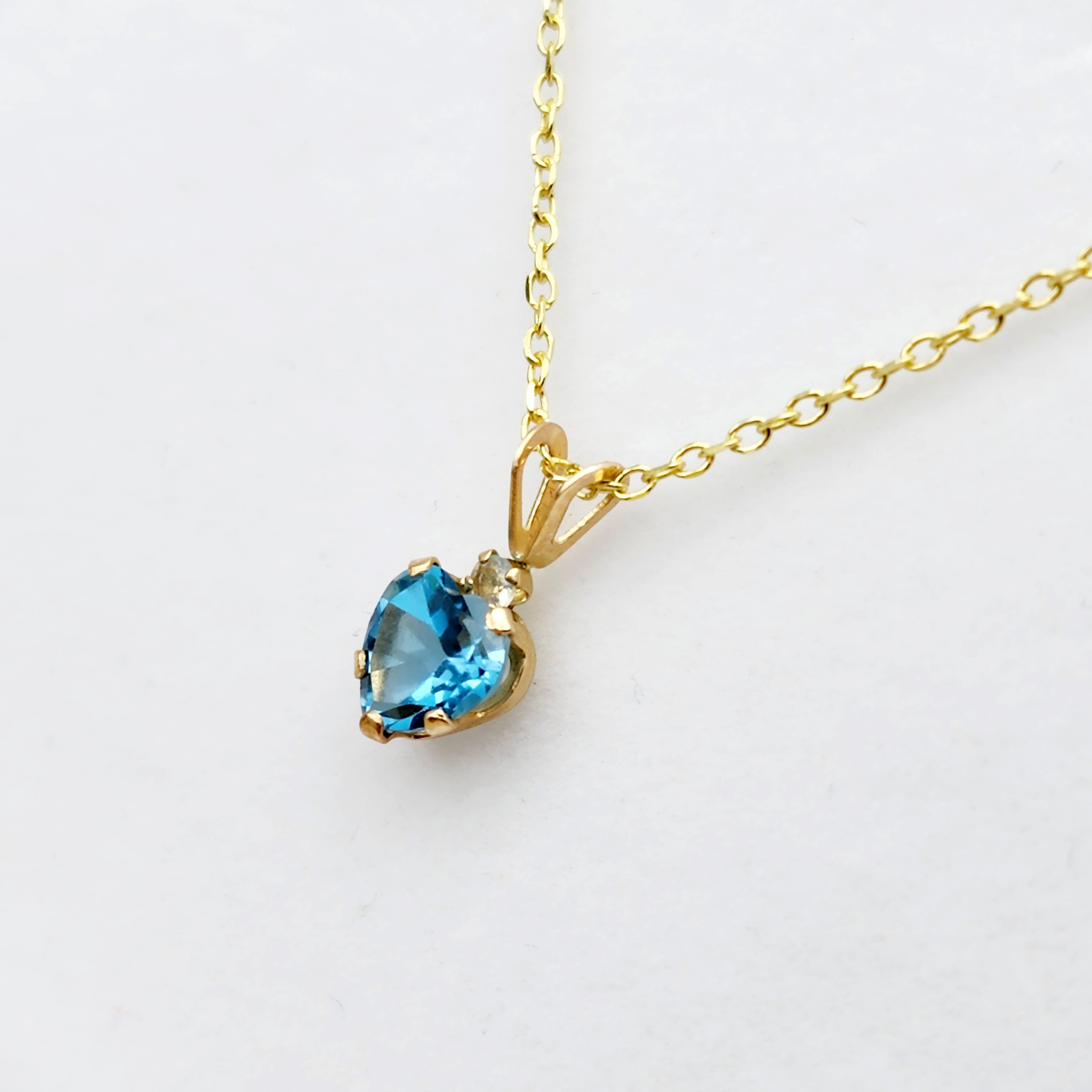 Gold Blue Topaz Pendant Necklace , 10K Yellow Gold Genuine Heart Shaped Blue Topaz 6x6mm with Moonstone Pendant, Handmade Pendant For Her