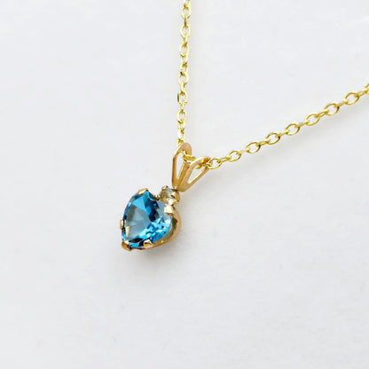 Gold Blue Topaz Pendant Necklace , 10K Yellow Gold Genuine Heart Shaped Blue Topaz 6x6mm with Moonstone Pendant, Handmade Pendant For Her