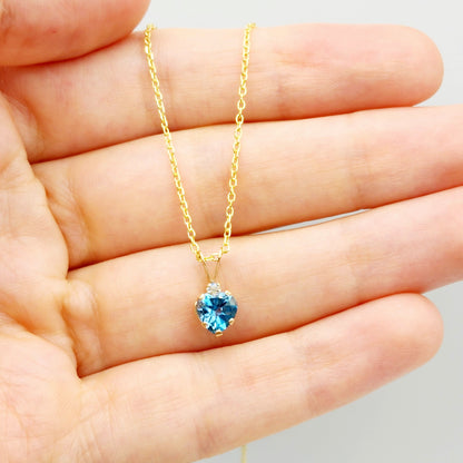 Gold Blue Topaz Pendant Necklace , 10K Yellow Gold Genuine Heart Shaped Blue Topaz 6x6mm with Moonstone Pendant, Handmade Pendant For Her