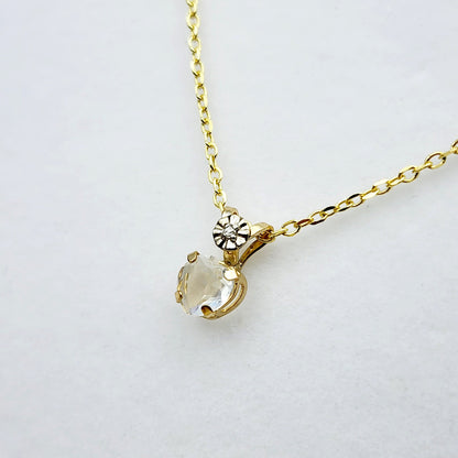 Gold Moonstone Pendant Necklace, 10K Yellow Gold Moonstone 5x5mm with Diamond Pendant