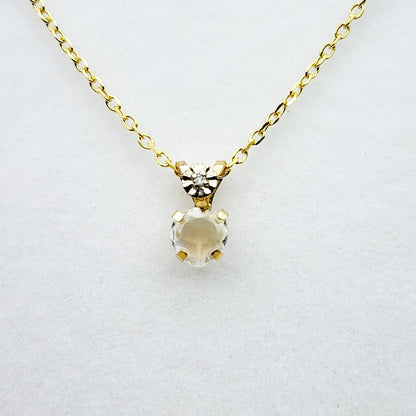 Gold Moonstone Pendant Necklace, 10K Yellow Gold Moonstone 5x5mm with Diamond Pendant