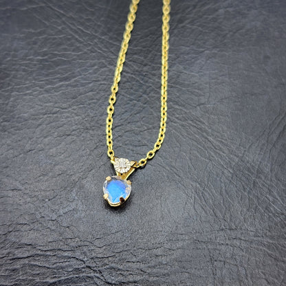 Gold Moonstone Pendant Necklace, 10K Yellow Gold Moonstone 5x5mm with Diamond Pendant