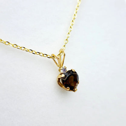 Gold Smokey Topaz Pendant Necklace, 10K Yellow Gold Smokey Topaz 6x6mm with Moonstone Pendant