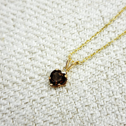 Gold Smokey Topaz Pendant Necklace, 10K Yellow Gold Smokey Topaz 6x6mm with Moonstone Pendant