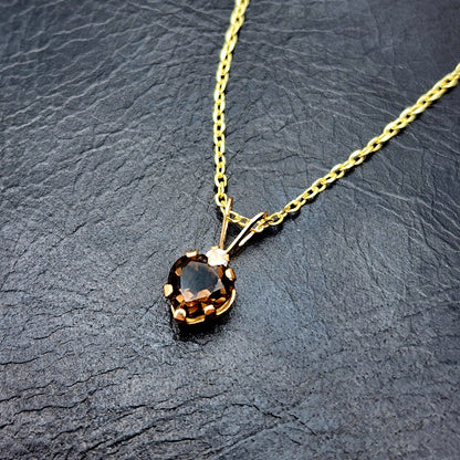 Gold Smokey Topaz Pendant Necklace, 10K Yellow Gold Smokey Topaz 6x6mm with Moonstone Pendant