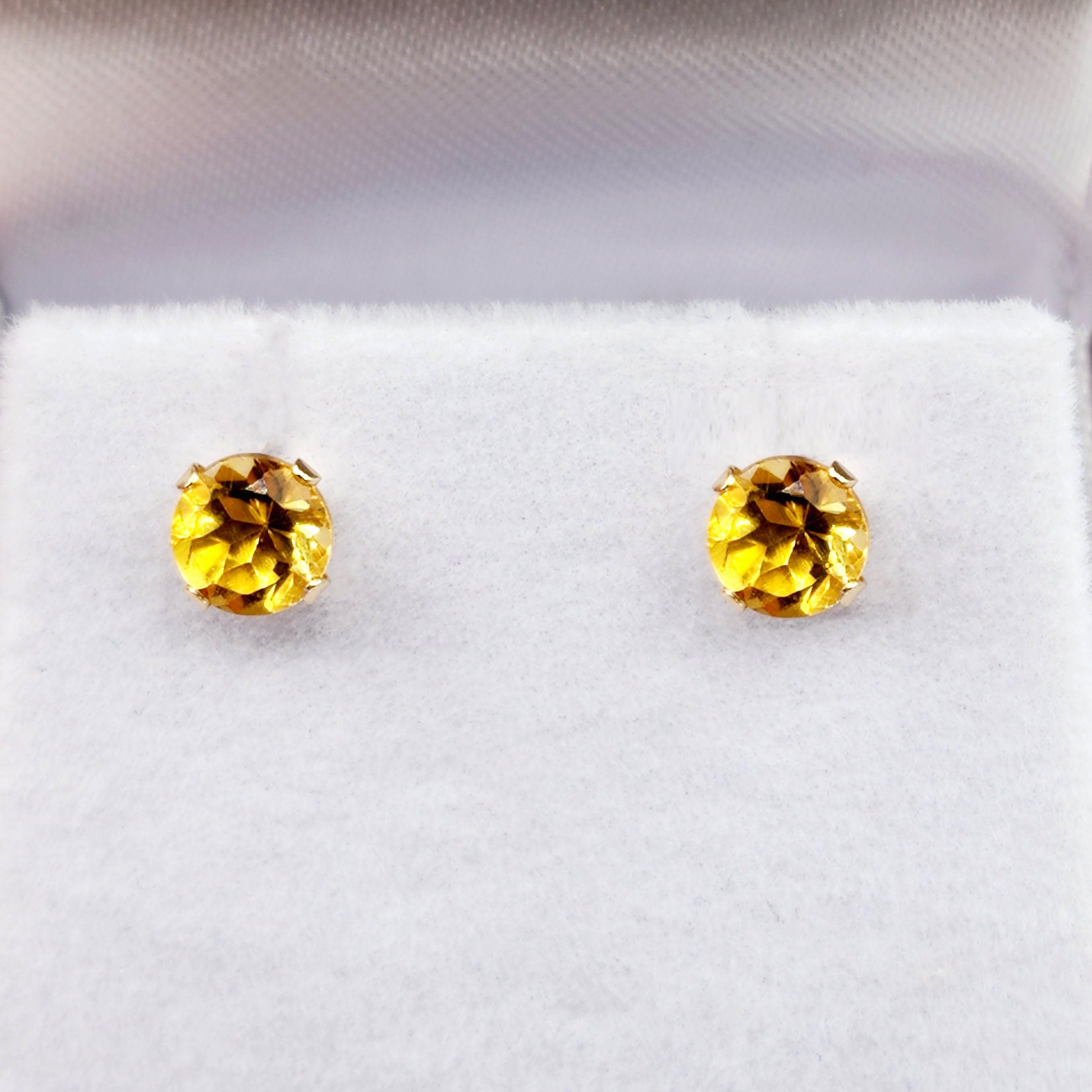 Gold Citrine Stud Earrings, 10K Yellow Gold Citrine 5x5mm Stud Earrings, November Birthstone, Citrine Jewelry, Citrine Gemstone Earrings