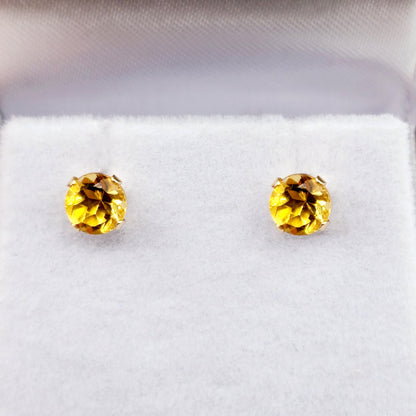 Gold Citrine Stud Earrings, 10K Yellow Gold Citrine 5x5mm Stud Earrings, November Birthstone, Citrine Jewelry, Citrine Gemstone Earrings