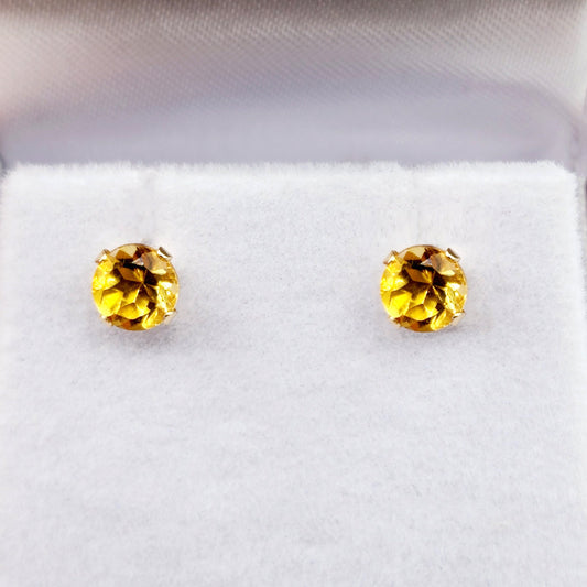 10K Yellow Gold Citrine Stud Earrings, November Birthstone 5x5mm