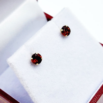 Gold Garnet Earrings, Solid Gold Genuine Garnet 4x4mm Stud Earrings, January Birthstone, Earrings For Women, Handmade Earrings