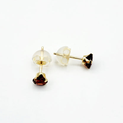 Gold Garnet Earrings, Solid Gold Genuine Garnet 4x4mm Stud Earrings, January Birthstone, Earrings For Women, Handmade Earrings