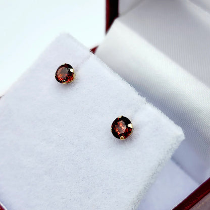 Gold Garnet Earrings, Solid Gold Genuine Garnet 4x4mm Stud Earrings, January Birthstone, Earrings For Women, Handmade Earrings