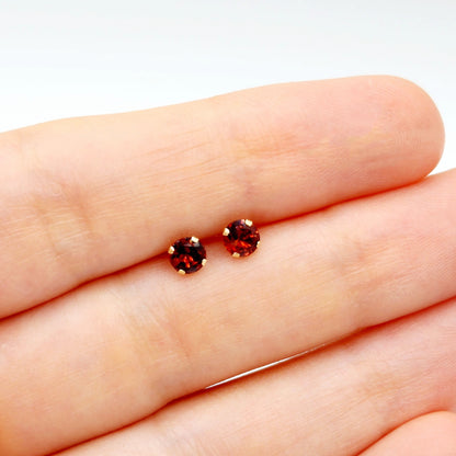 Gold Garnet Earrings, Solid Gold Genuine Garnet 4x4mm Stud Earrings, January Birthstone, Earrings For Women, Handmade Earrings