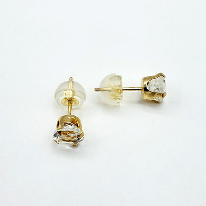 Gold White Topaz Earrings, 10K Yellow Gold Genuine White Topaz 5x5mm Stud Earrings, Handmade Earrings, Bridal Gemstone Earrings