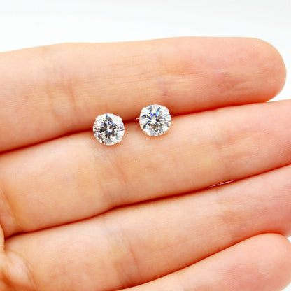 Gold White Topaz Earrings, 10K Yellow Gold Genuine White Topaz 5x5mm Stud Earrings, Handmade Earrings, Bridal Gemstone Earrings