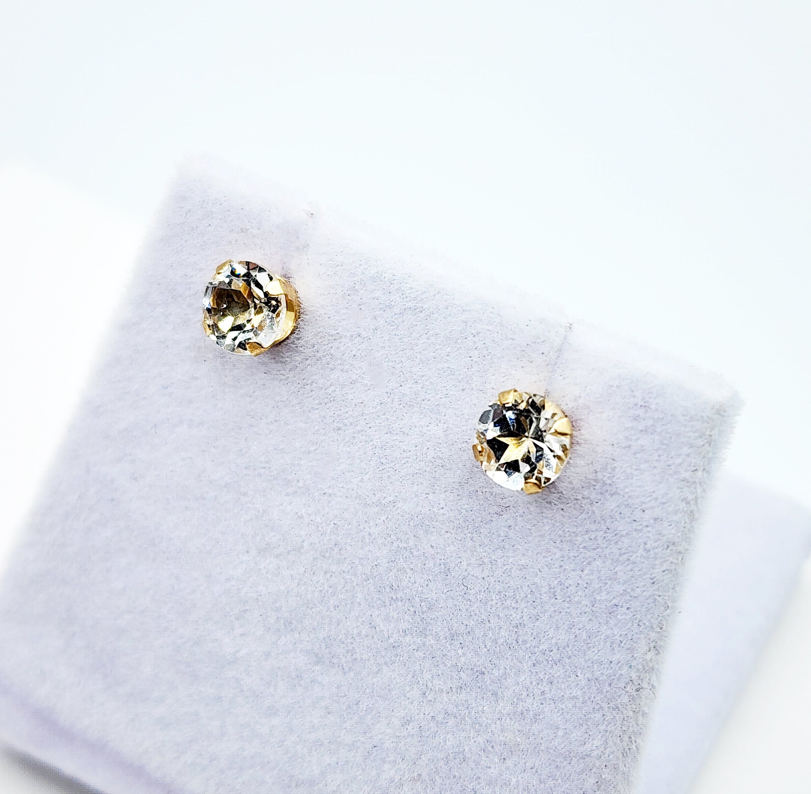Gold White Topaz Earrings, 10K Yellow Gold Genuine White Topaz 5x5mm Stud Earrings, Handmade Earrings, Bridal Gemstone Earrings