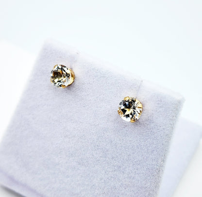 Gold White Topaz Earrings, 10K Yellow Gold Genuine White Topaz 5x5mm Stud Earrings, Handmade Earrings, Bridal Gemstone Earrings