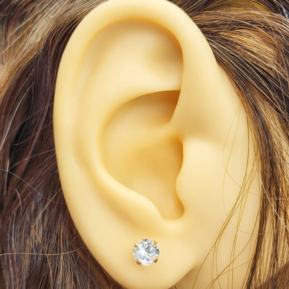 Gold White Topaz Earrings, 10K Yellow Gold Genuine White Topaz 5x5mm Stud Earrings, Handmade Earrings, Bridal Gemstone Earrings