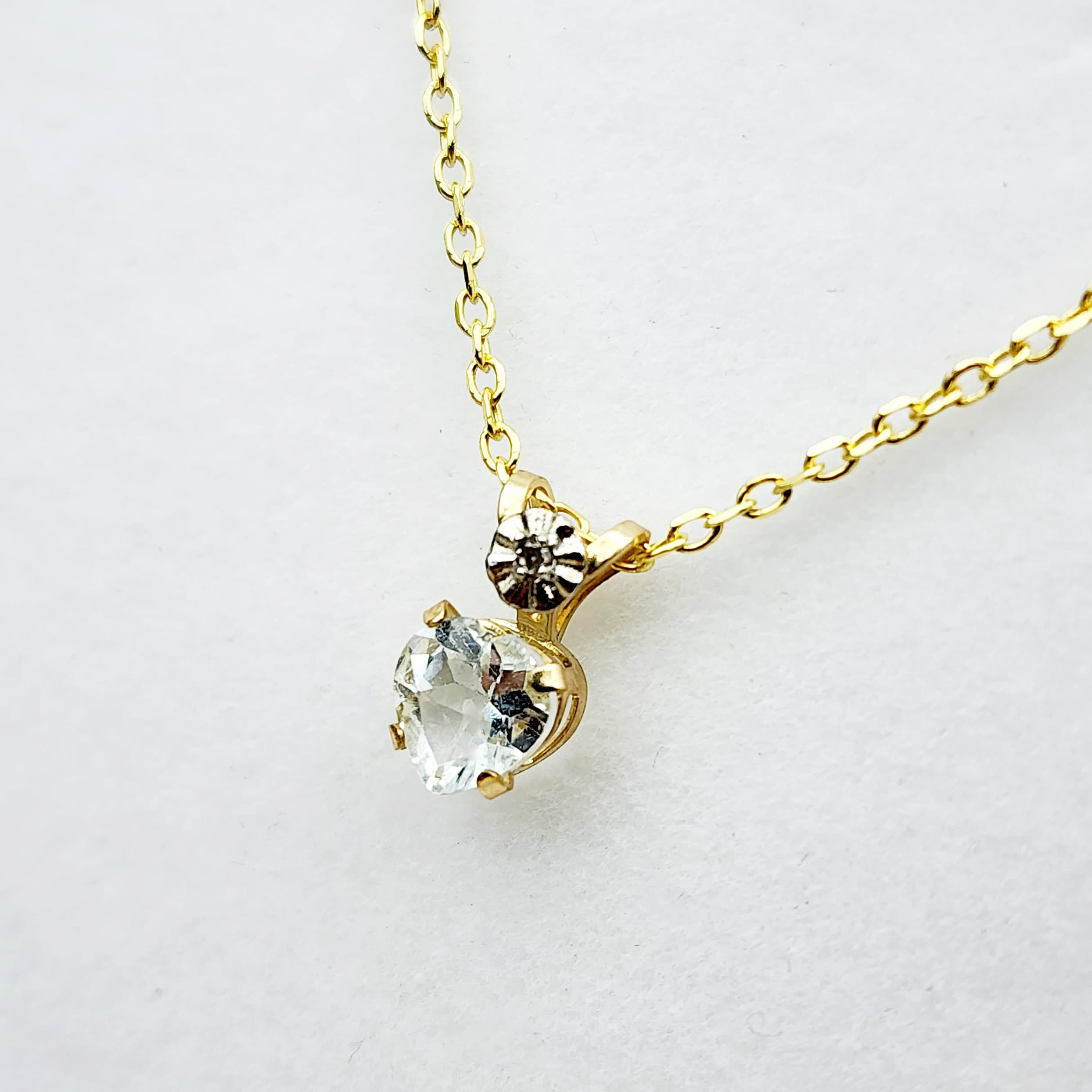 Gold Aquamarine Pendant Necklace, 10K Yellow Gold Aquamarine 5x5mm with Diamond Pendant, March Birthstone