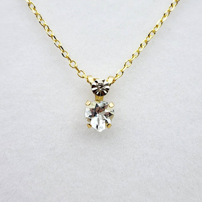 Gold Aquamarine Pendant Necklace, 10K Yellow Gold Aquamarine 5x5mm with Diamond Pendant, March Birthstone