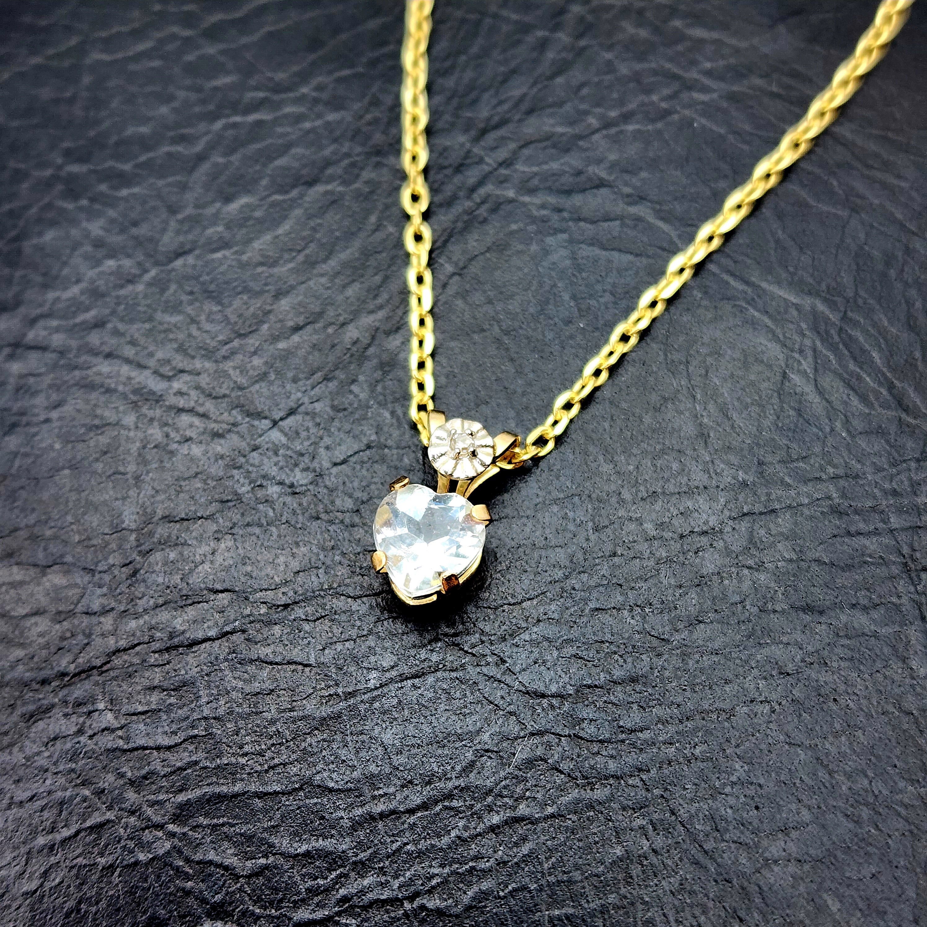 Gold Aquamarine Pendant Necklace, 10K Yellow Gold Aquamarine 5x5mm with Diamond Pendant, March Birthstone