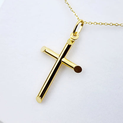 Dainty Cross Pendant Necklace , 10K Yellow Gold Simple Cross Pendant, Large Cross Pendant Necklace Gold, Christmas Gifts, Religious Gift