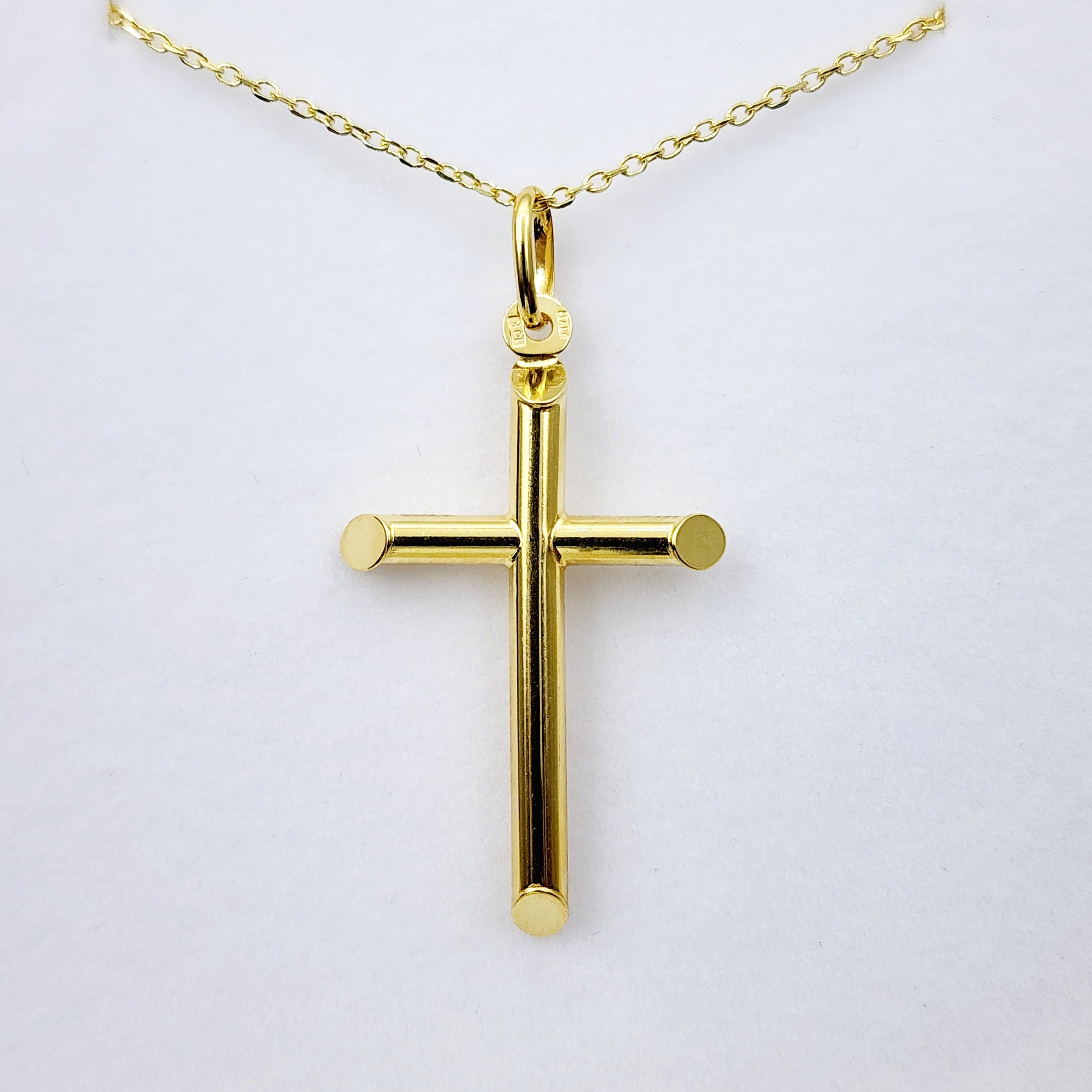 Dainty Cross Pendant Necklace , 10K Yellow Gold Simple Cross Pendant, Large Cross Pendant Necklace Gold, Christmas Gifts, Religious Gift