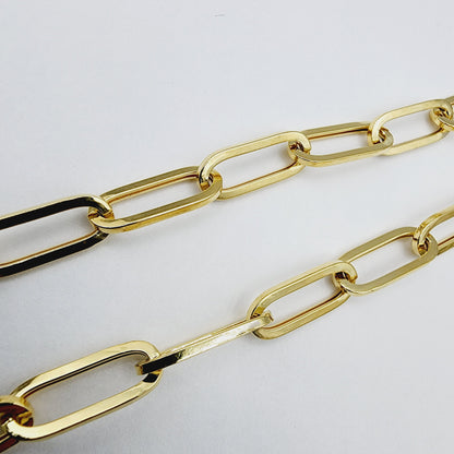Solid Gold Paperclip Chain Necklace, Dainty 10K Yellow Solid Gold Necklace, Paper Clip 6.45mm Chain, Perfect Gift Necklace