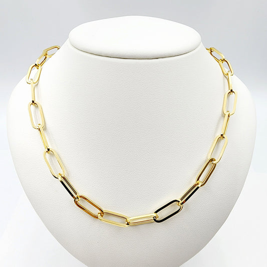 Solid Gold Paperclip Chain Necklace, Dainty 10K Yellow Solid Gold Necklace, Paper Clip 6.45mm Chain, Perfect Gift Necklace