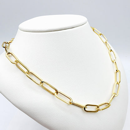 Solid Gold Paperclip Chain Necklace, Dainty 10K Yellow Solid Gold Necklace, Paper Clip 6.45mm Chain, Perfect Gift Necklace