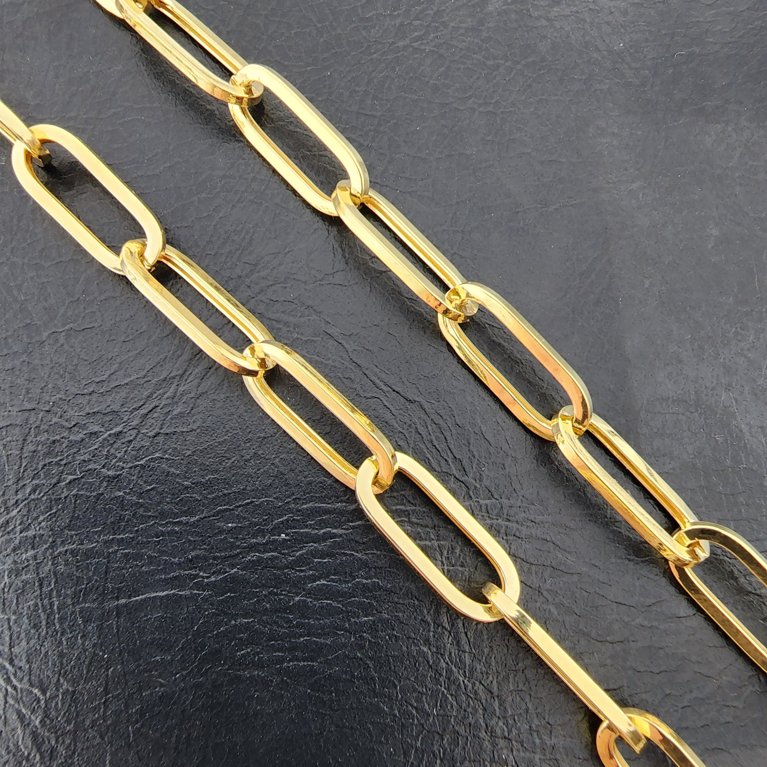 Solid Gold Paperclip Chain Necklace, Dainty 10K Yellow Solid Gold Necklace, Paper Clip 6.45mm Chain, Perfect Gift Necklace