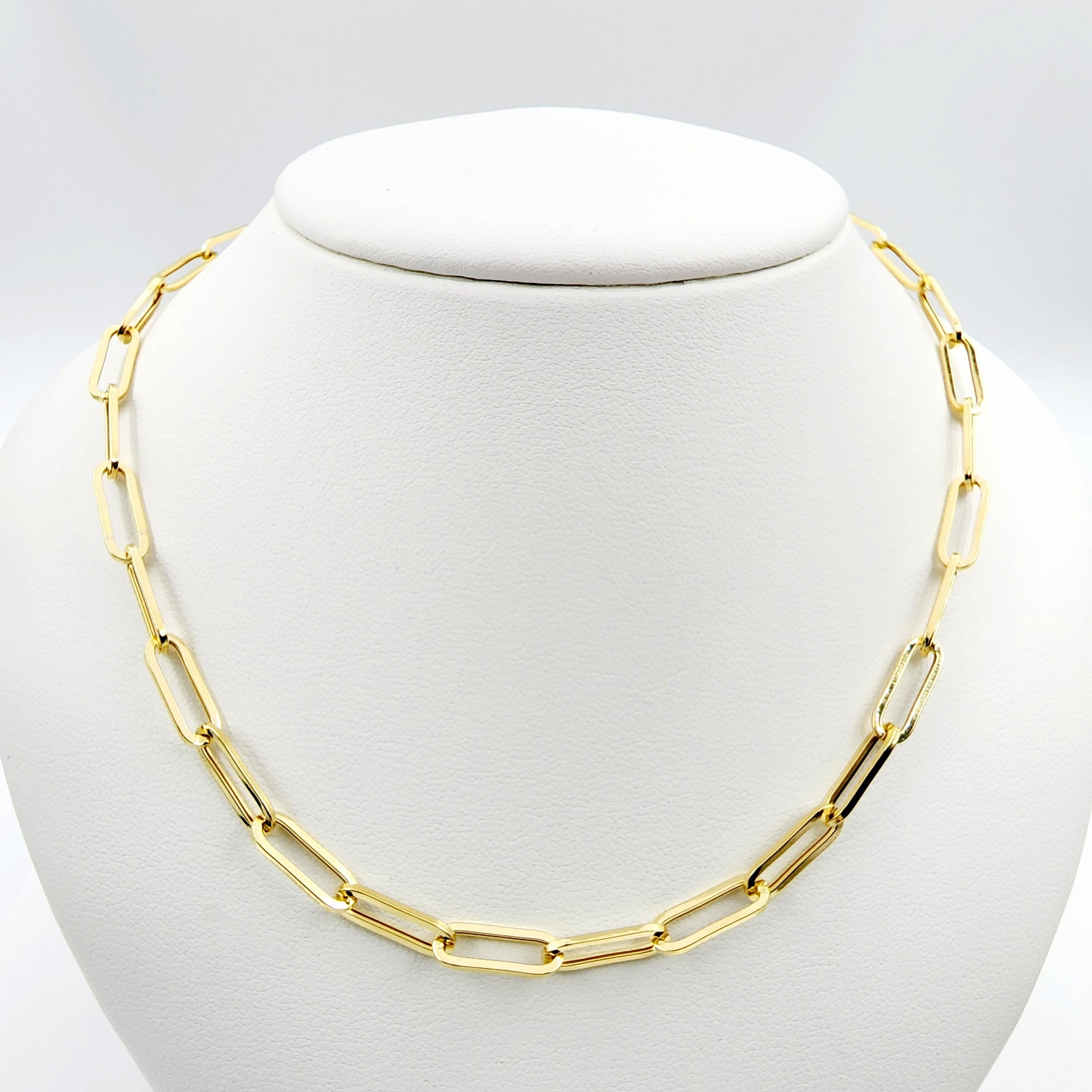 Solid Gold Paperclip Chain Necklace, Dainty 10K Yellow Solid Gold Necklace, Paper Clip 4mm Chain, Perfect Gift For Christmas