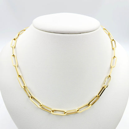 Solid Gold Paperclip Chain Necklace, Dainty 10K Yellow Solid Gold Necklace, Paper Clip 4mm Chain, Perfect Gift For Christmas