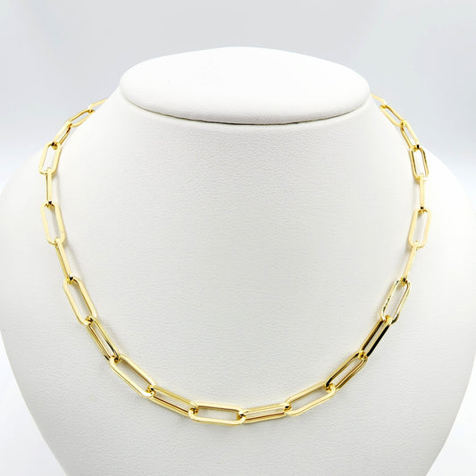 Solid Gold Paperclip Chain Necklace, Dainty 10K Yellow Solid Gold Necklace, Paper Clip 4mm Chain, Perfect Gift For Christmas