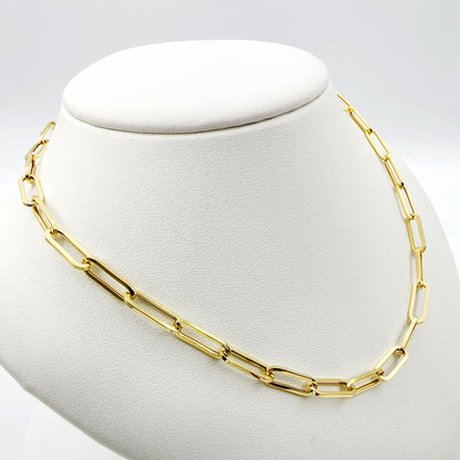 Solid Gold Paperclip Chain Necklace, Dainty 10K Yellow Solid Gold Necklace, Paper Clip 4mm Chain, Perfect Gift For Christmas