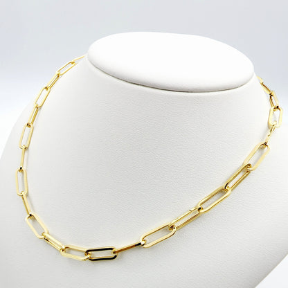 Solid Gold Paperclip Chain Necklace, Dainty 10K Yellow Solid Gold Necklace, Paper Clip 4mm Chain, Perfect Gift For Christmas