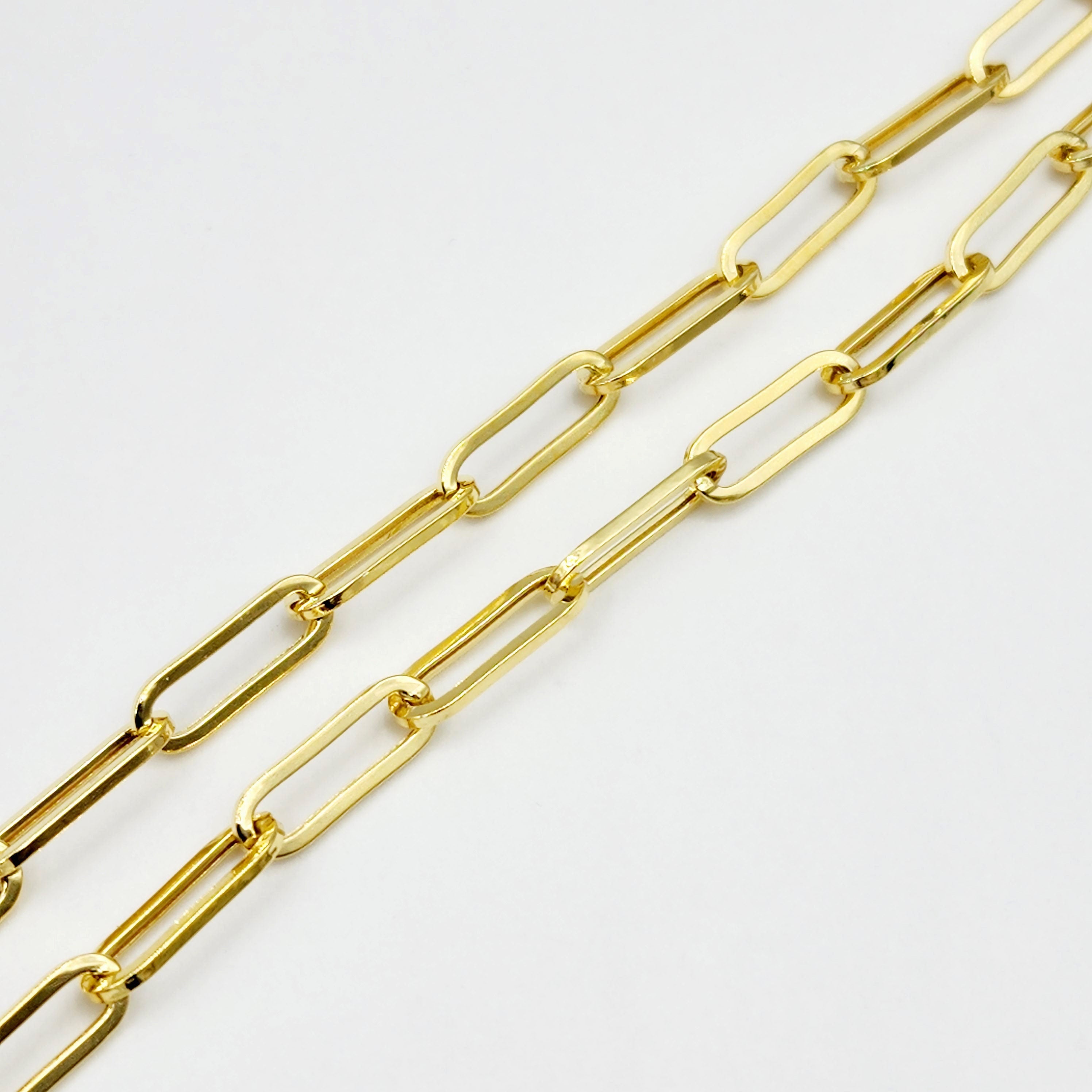 Solid Gold Paperclip Chain Necklace, Dainty 10K Yellow Solid Gold Necklace, Paper Clip 4mm Chain, Perfect Gift For Christmas