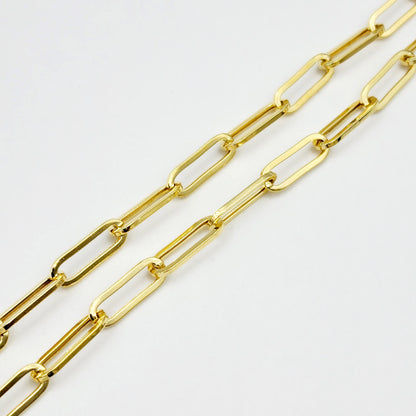 Solid Gold Paperclip Chain Necklace, Dainty 10K Yellow Solid Gold Necklace, Paper Clip 4mm Chain, Perfect Gift For Christmas