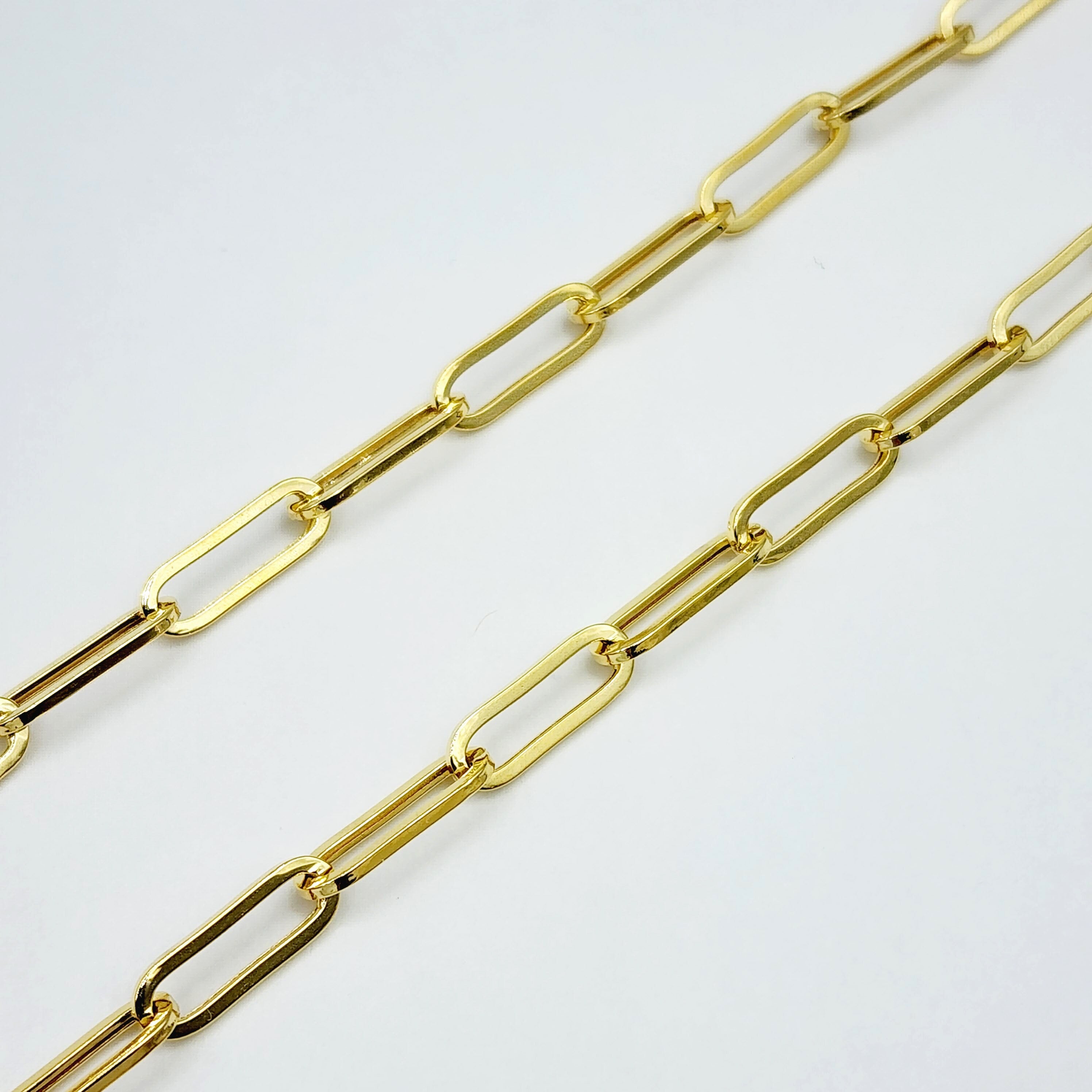 Solid Gold Paperclip Chain Necklace, Dainty 10K Yellow Solid Gold Necklace, Paper Clip 4mm Chain, Perfect Gift For Christmas