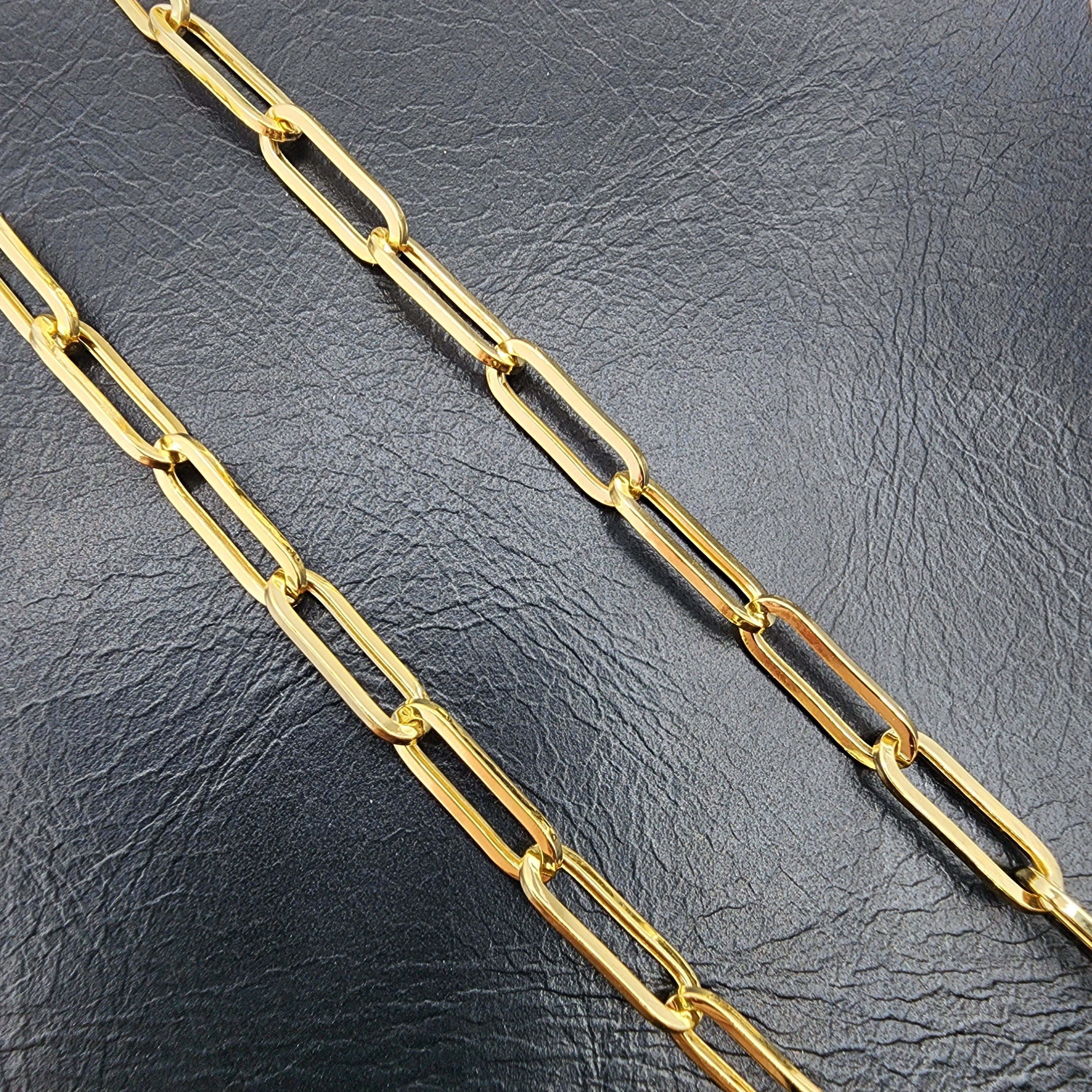 Solid Gold Paperclip Chain Necklace, Dainty 10K Yellow Solid Gold Necklace, Paper Clip 4mm Chain, Perfect Gift For Christmas