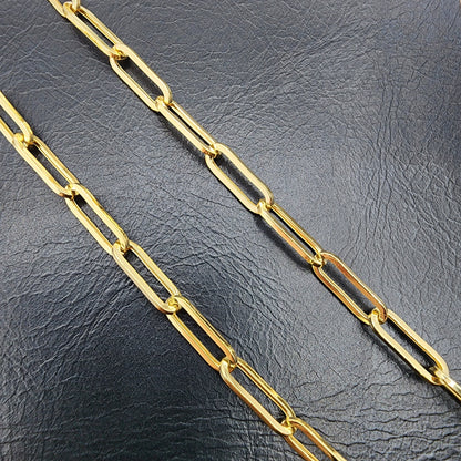 Solid Gold Paperclip Chain Necklace, Dainty 10K Yellow Solid Gold Necklace, Paper Clip 4mm Chain, Perfect Gift For Christmas
