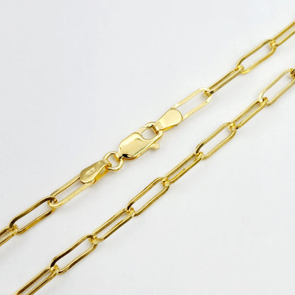 Solid Gold Paperclip Chain Necklace, Dainty 10K Yellow Solid Gold Necklace, Paper Clip 3mm Chain, Perfect Gift For Christmas