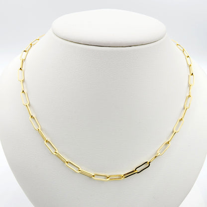 Solid Gold Paperclip Chain Necklace, Dainty 10K Yellow Solid Gold Necklace, Paper Clip 3mm Chain, Perfect Gift For Christmas