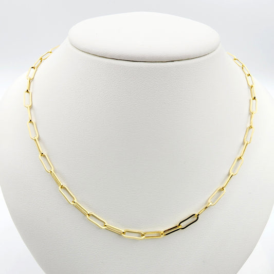 Solid Gold Paperclip Chain Necklace, Dainty 10K Yellow Solid Gold Necklace, Paper Clip 3mm Chain, Perfect Gift For Christmas