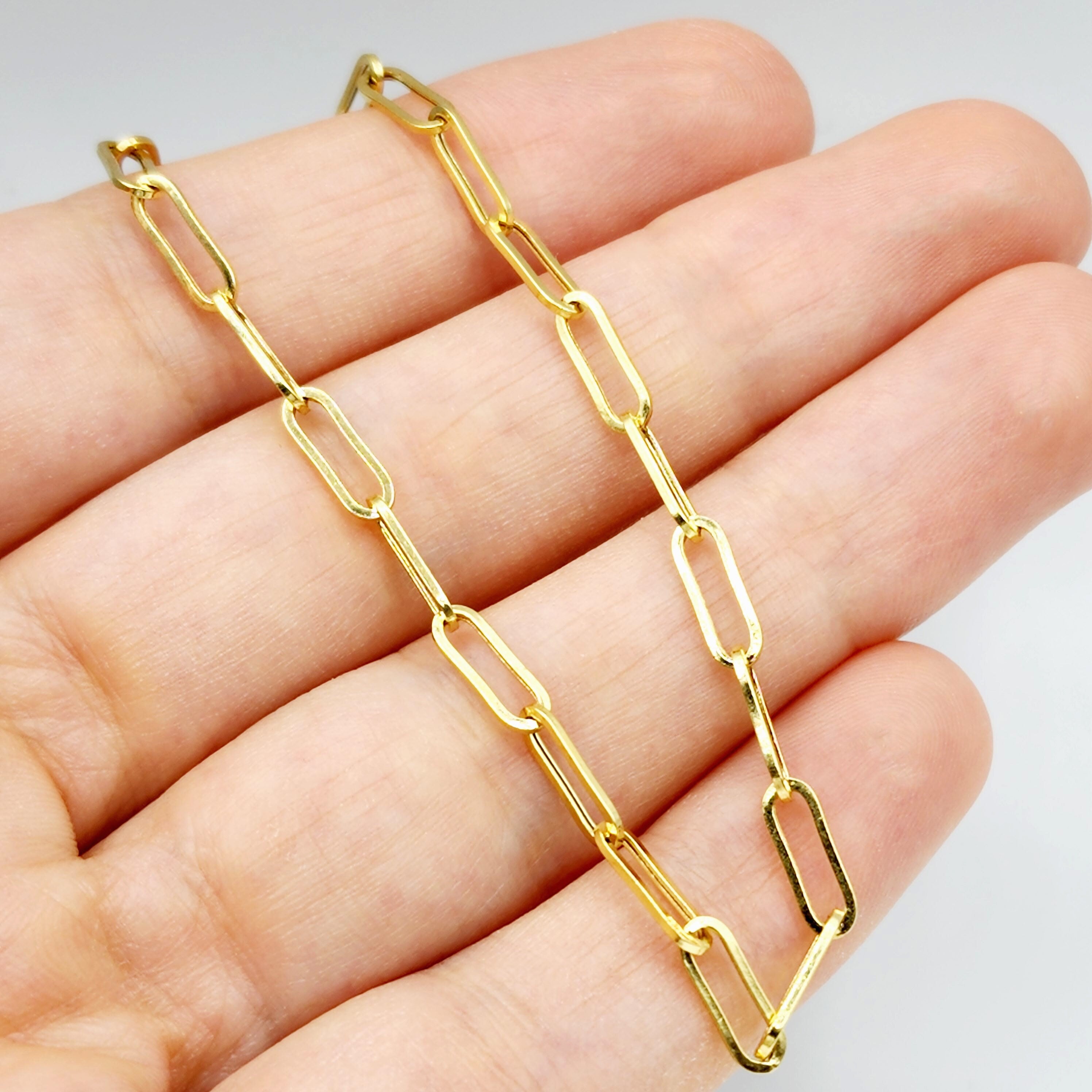 Solid Gold Paperclip Chain Necklace, Dainty 10K Yellow Solid Gold Necklace, Paper Clip 3mm Chain, Perfect Gift For Christmas