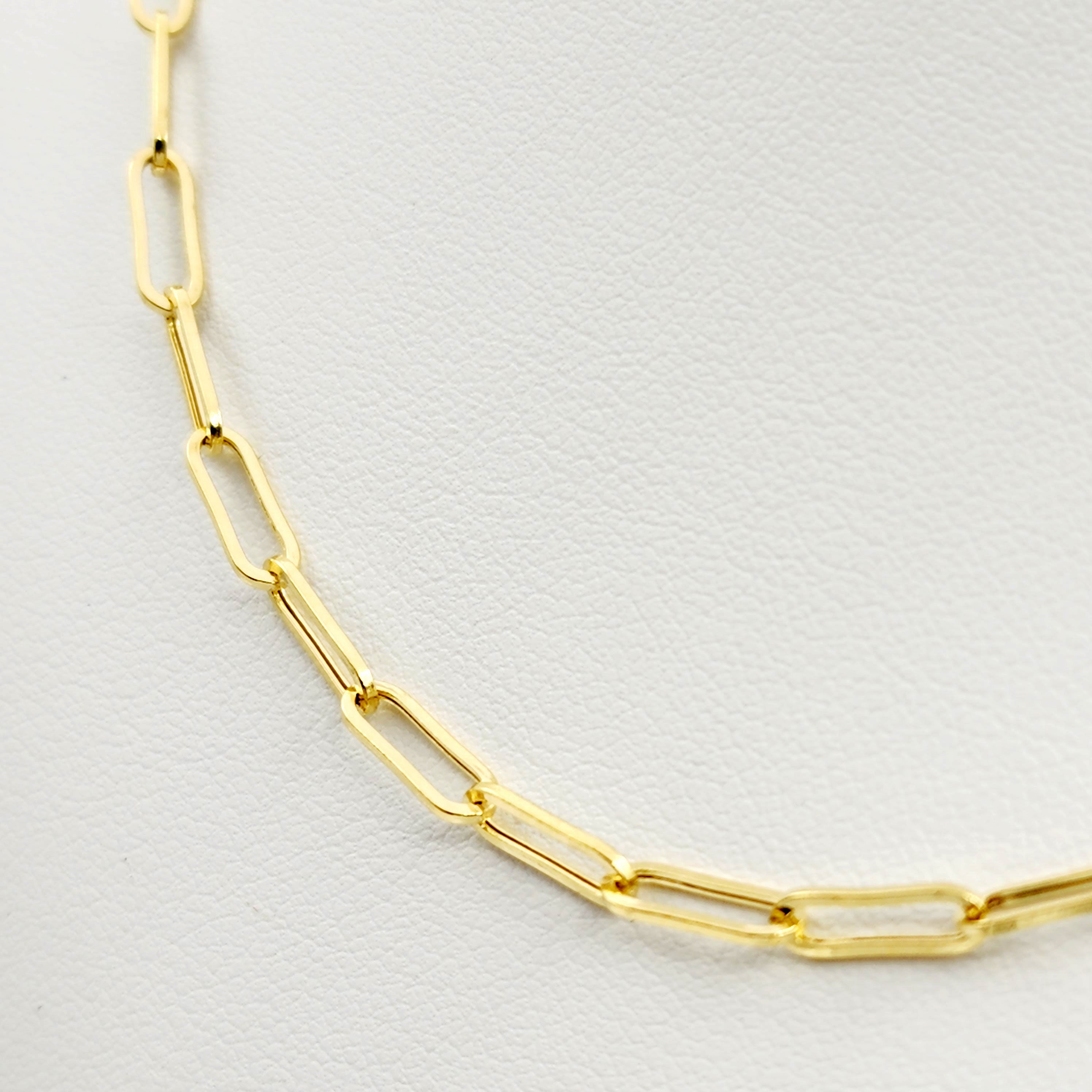 Solid Gold Paperclip Chain Necklace, Dainty 10K Yellow Solid Gold Necklace, Paper Clip 3mm Chain, Perfect Gift For Christmas