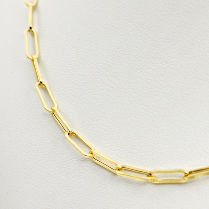 Solid Gold Paperclip Chain Necklace, Dainty 10K Yellow Solid Gold Necklace, Paper Clip 3mm Chain, Perfect Gift For Christmas