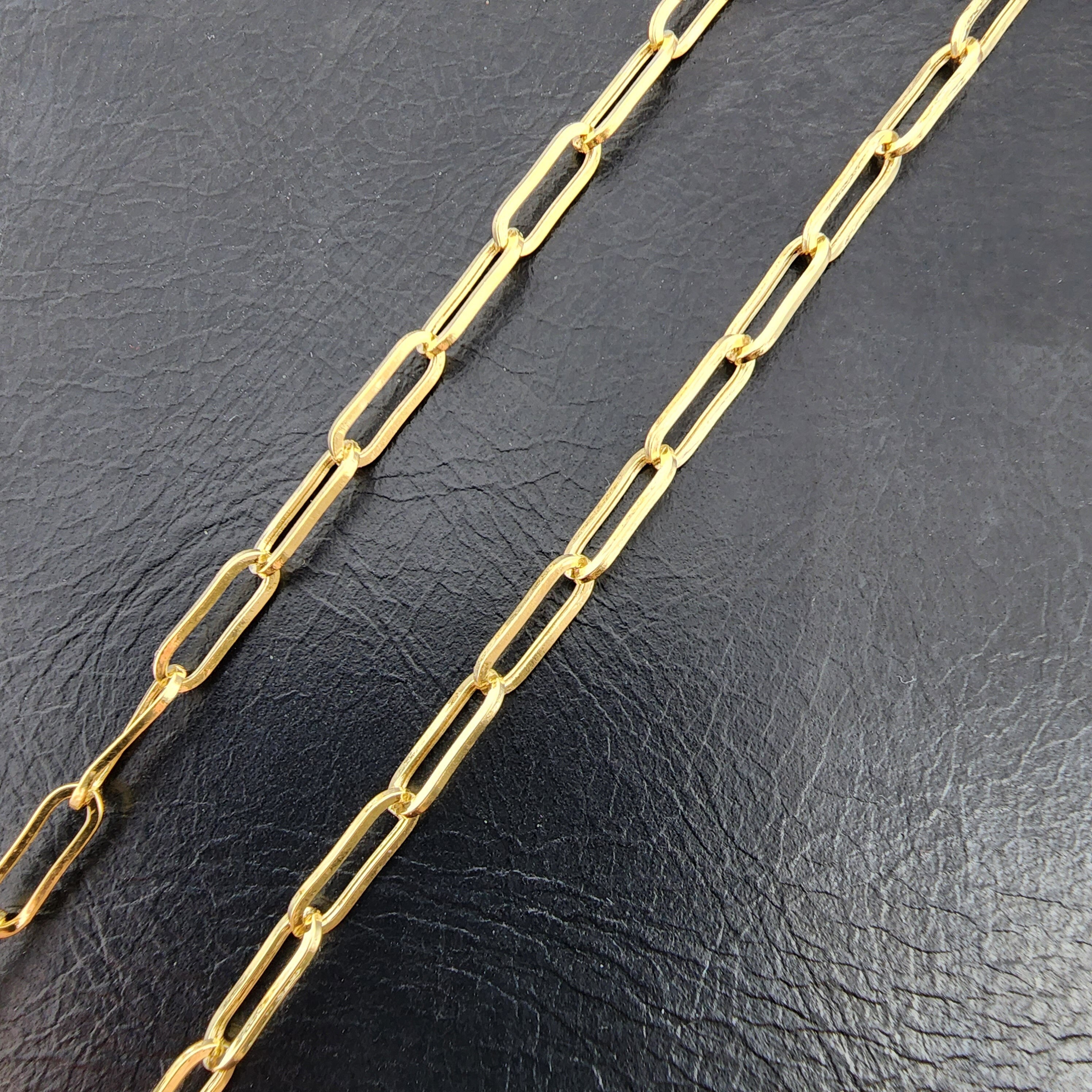 Solid Gold Paperclip Chain Necklace, Dainty 10K Yellow Solid Gold Necklace, Paper Clip 3mm Chain, Perfect Gift For Christmas